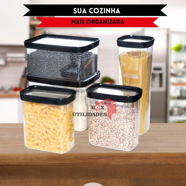 Imagem de Kit 5 Potes Herméticos 4L / 2.5L / 2L /2* 1.5L - 4000 ML / 2500 ML / 2000ML /2* 1500 ML - Porta Mantimentos Grãos Arroz Maracarrão Feijão Açucar Café