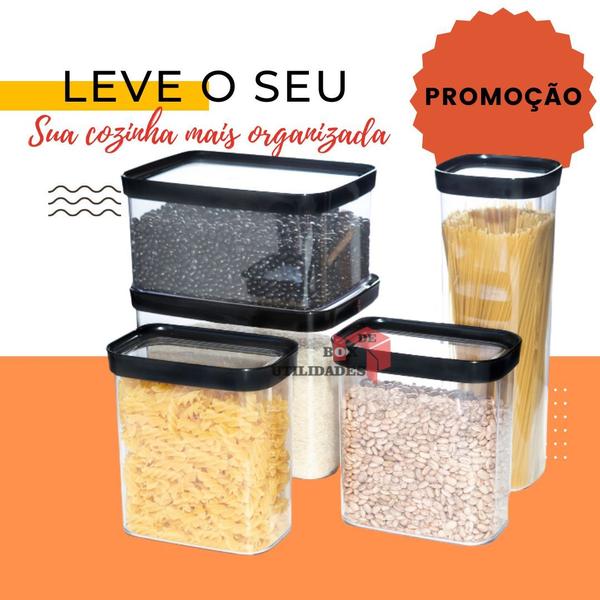 Kit 5 Potes Herméticos 4L / 2.5L / 2L /2* 1.5L - 4000 ML / 2500 ML / 2000ML /2* 1500 ML - Porta Mantimentos Grãos Arroz Maracarrão Feijão Açucar Café - HELSIM Imagem de Kit 5 Potes Herméticos 4L / 2.5L / 2L /2* 1.5L - 4000 ML / 2500 ML / 2000ML /2* 1500 ML - Porta Mantimentos Grãos Arroz Maracarrão Feijão Açucar Café