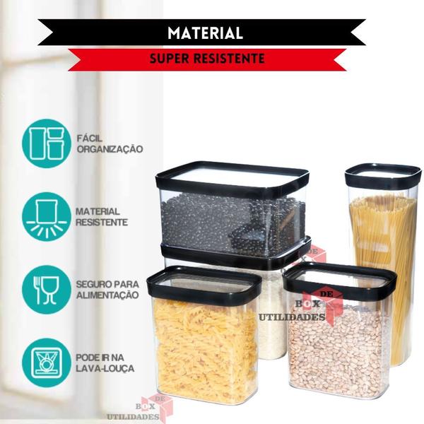 Kit 5 Potes Herméticos 4L / 2.5L / 2L /2* 1.5L - 4000 ML / 2500 ML / 2000ML /2* 1500 ML - Porta Mantimentos Grãos Arroz Maracarrão Feijão Açucar Café - HELSIM Imagem de Kit 5 Potes Herméticos 4L / 2.5L / 2L /2* 1.5L - 4000 ML / 2500 ML / 2000ML /2* 1500 ML - Porta Mantimentos Grãos Arroz Maracarrão Feijão Açucar Café