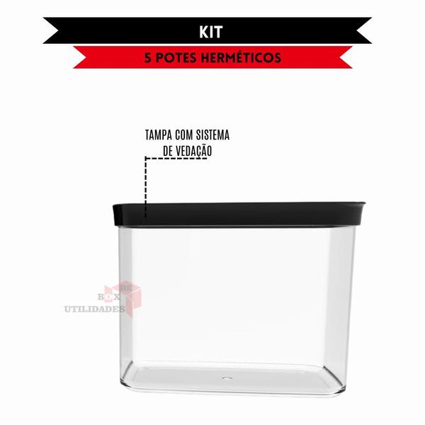 Kit 5 Potes Herméticos 4L / 2.5L / 2L /2* 1.5L - 4000 ML / 2500 ML / 2000ML /2* 1500 ML - Porta Mantimentos Grãos Arroz Maracarrão Feijão Açucar Café - HELSIM Imagem de Kit 5 Potes Herméticos 4L / 2.5L / 2L /2* 1.5L - 4000 ML / 2500 ML / 2000ML /2* 1500 ML - Porta Mantimentos Grãos Arroz Maracarrão Feijão Açucar Café