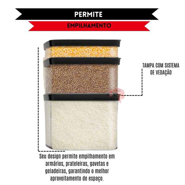 Kit 5 Potes Herméticos 4L / 2.5L / 2L /2* 1.5L - 4000 ML / 2500 ML / 2000ML /2* 1500 ML - Porta Mantimentos Grãos Arroz Maracarrão Feijão Açucar Café - HELSIM Imagem de Kit 5 Potes Herméticos 4L / 2.5L / 2L /2* 1.5L - 4000 ML / 2500 ML / 2000ML /2* 1500 ML - Porta Mantimentos Grãos Arroz Maracarrão Feijão Açucar Café
