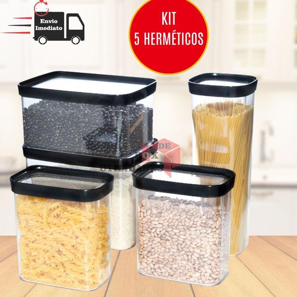 Kit 5 Potes Herméticos 4L / 2.5L / 2L /2* 1.5L - 4000 ML / 2500 ML / 2000ML /2* 1500 ML - Porta Mantimentos Grãos Arroz Maracarrão Feijão Açucar Café - HELSIM Imagem de Kit 5 Potes Herméticos 4L / 2.5L / 2L /2* 1.5L - 4000 ML / 2500 ML / 2000ML /2* 1500 ML - Porta Mantimentos Grãos Arroz Maracarrão Feijão Açucar Café