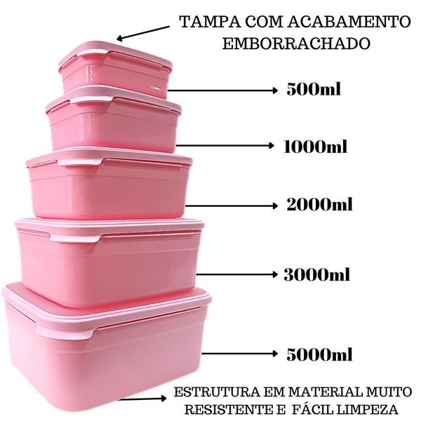 Imagem de Kit 5 Potes Herméticos com Tampa Freezer Microondas Geladeira Organizador de Mantimentos  500ml 1L 2L 3L 5L Super Resistente