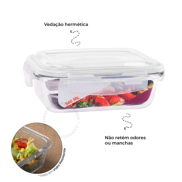 Imagem de Kit 5 Potes Herméticos De Vidro P/ Alimentos C/ Trava 340ml