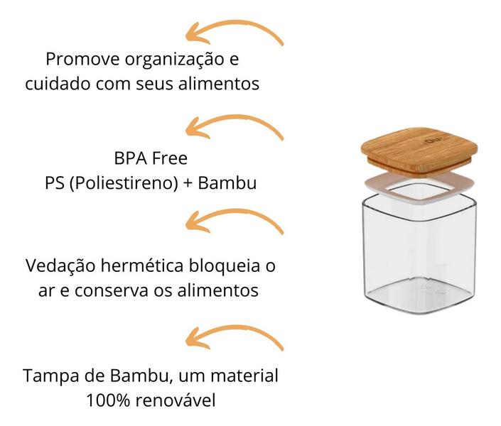 Imagem de Kit 5 Potes Herméticos Porta Mantimentos Organização Bambu