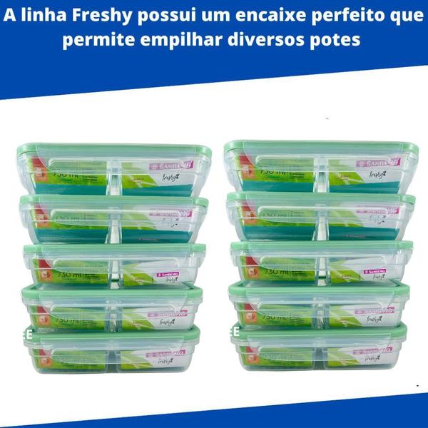 Imagem de Kit 5 Potes Plástico 730ml com Divisórias Empilhavel Verde