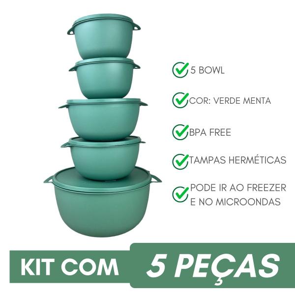 Imagem de Kit 5 Potes Plastico Redondos Bowl Cozinha Marmita Livre Bpa