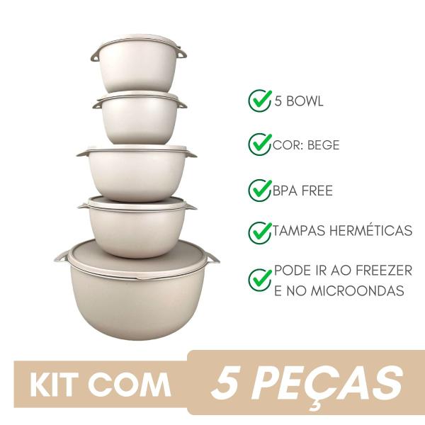 Imagem de Kit 5 Potes Plastico Redondos Bowl Livre Bpa