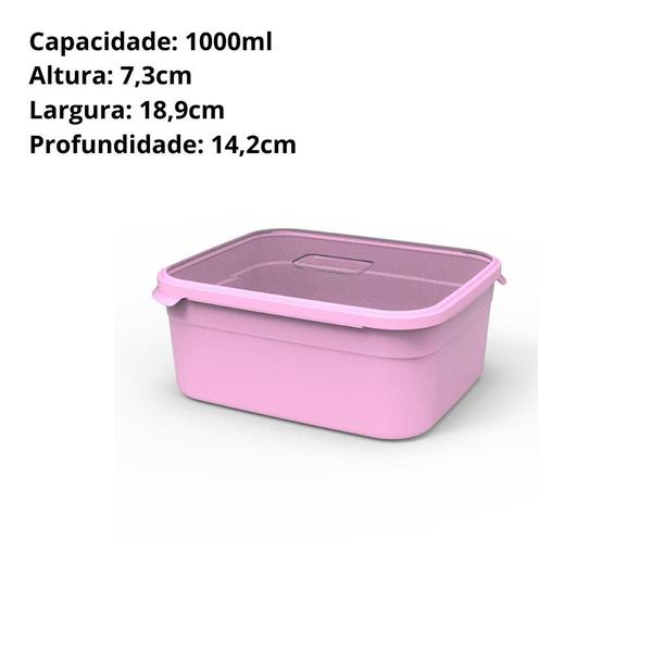 Imagem de Kit 5 Potes Retangulares 500ml 1L 2L 3L 5L Rosa Claro