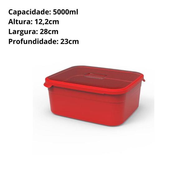 Imagem de Kit 5 Potes Retangulares 500ml 1L 2L 3L 5L Vermelho