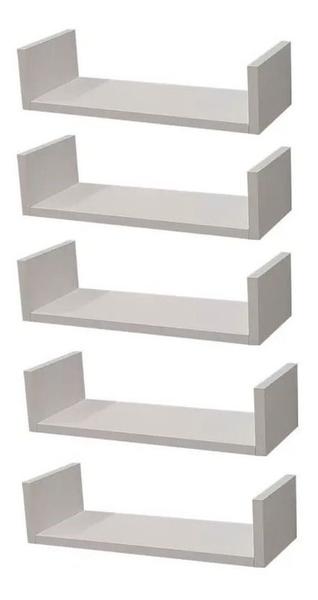 Imagem de Kit 5 Prateleiras U Mdf 45x25cm Branco Nicho Livros Revista