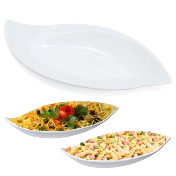 Imagem de Kit 5 Pratos Travessas 50 Cm em Melamina Premium Branco com Formato de Folha Buffet Restaurante  Bestfer 