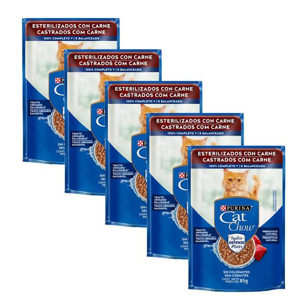KIT 5 Ração Úmida Nestlé Purina Cat Chow Castrados Carne ao Molho Sachê 85g Imagem de KIT 5 Ração Úmida Nestlé Purina Cat Chow Castrados Carne ao Molho Sachê 85g