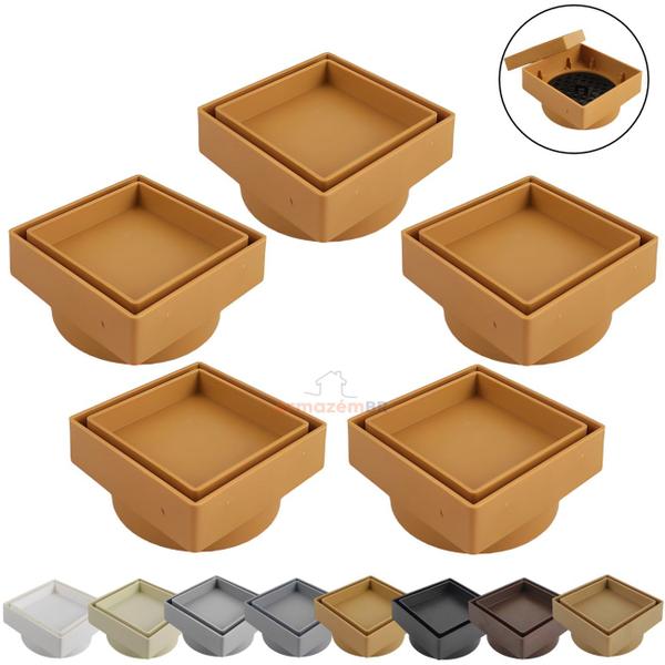 Kit 5 Ralo Oculto Invisível Quadrado 10x10cm Plástico Com Tela Para Banheiro - AMZ Imagem de Kit 5 Ralo Oculto Invisível Quadrado 10x10cm Plástico Com Tela Para Banheiro - AMZ