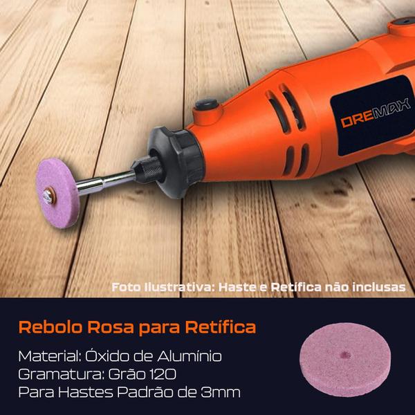 Imagem de Kit 5 Rebolo Roda Abrasiva 20Mm Rosa G220 Micro Retífica