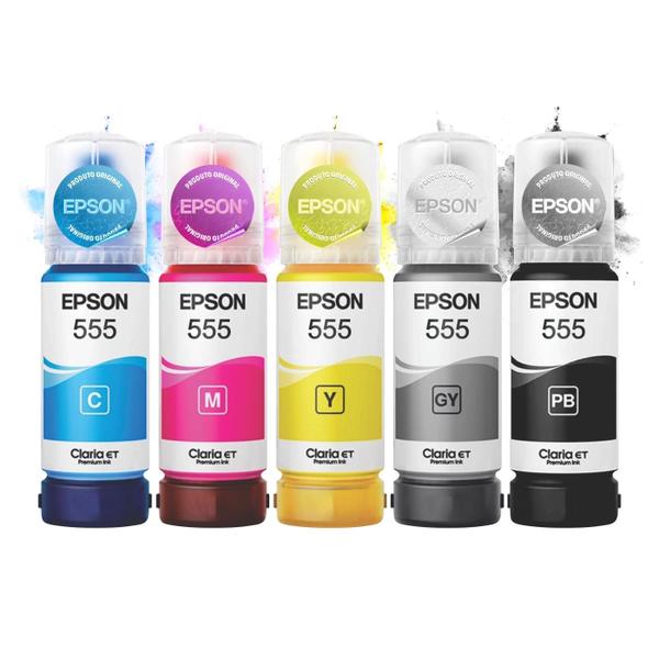 Imagem de Kit 5 Refis De Tinta Epson T555 Fotográfica L8160 L8180