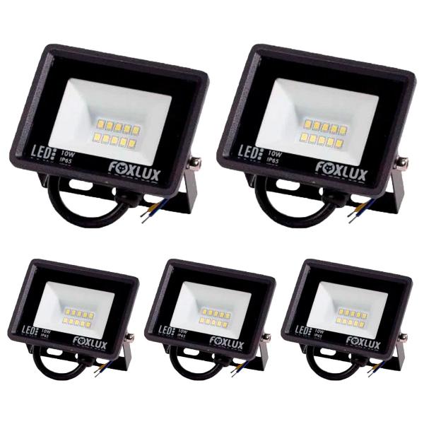 Imagem de Kit 5 Refletor Led 10W 3000K Preto Bivolt Foxlux