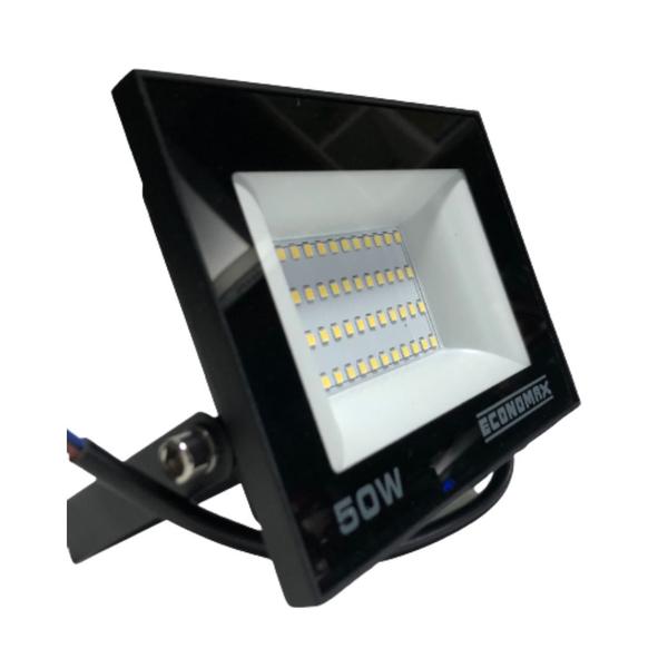 Kit 5 Refletor LED 50W Luz Branca Biv Holofote Prova Dágua - Economax Imagem de Kit 5 Refletor LED 50W Luz Branca Biv Holofote Prova Dágua