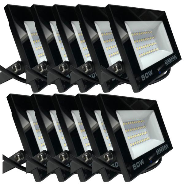Kit 5 Refletor LED 50W Luz Branca Biv Holofote Prova Dágua - Economax Imagem de Kit 5 Refletor LED 50W Luz Branca Biv Holofote Prova Dágua