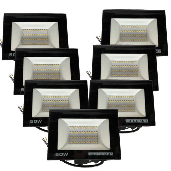 Kit 5 Refletor LED 50W Luz Branca Biv Holofote Prova Dágua - Economax Imagem de Kit 5 Refletor LED 50W Luz Branca Biv Holofote Prova Dágua