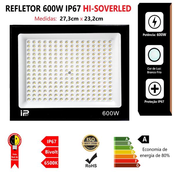 Imagem de Kit 5 Refletor Led 600w Holofote Bivolt Ip67 Branco Frio