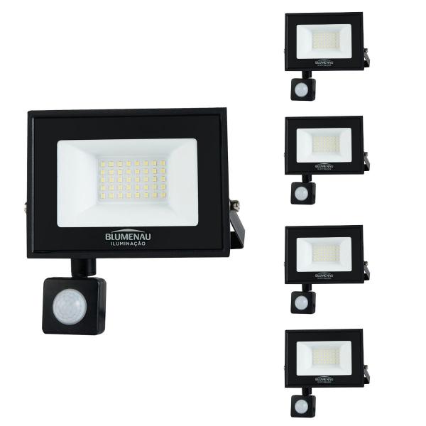 Imagem de Kit 5 Refletor Led Sensor Presença Potente 50w 6500k Bivolt