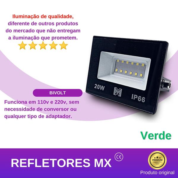 Imagem de Kit 5 Refletores Holofote Led 20W Verde Bivolt - Verde