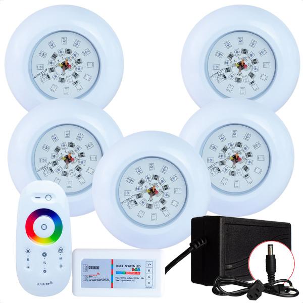 Imagem de Kit 5 Refletores Led 18w RGB ABS e Comando para Iluminação Piscina