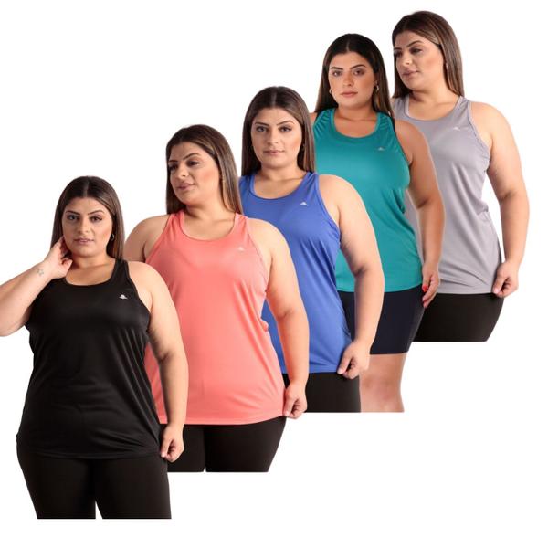 Kit 5 Regatas Plus Size Feminina - FORÇA DO SOL Imagem de Kit 5 Regatas Plus Size Feminina