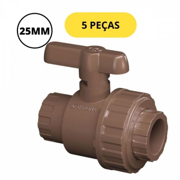 Imagem de Kit 5 registro esfera soldavel c/uniao agua fria 25mm krona 0562