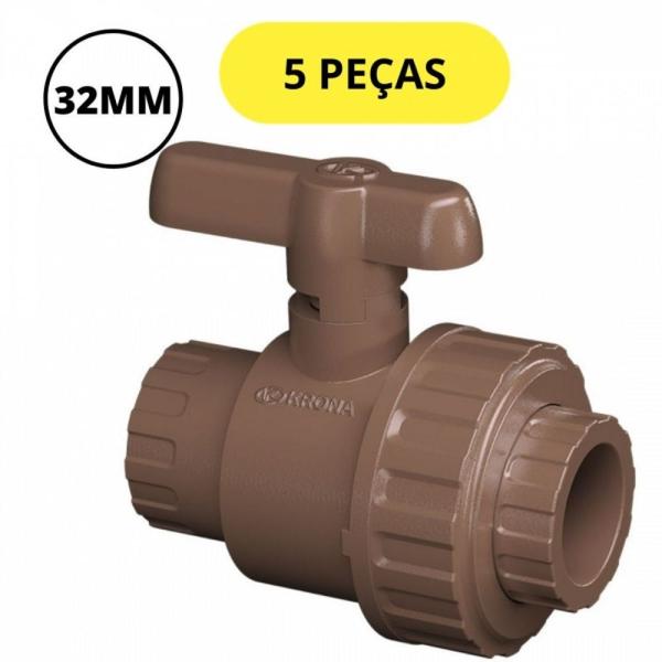 Imagem de Kit 5 registro esfera soldavel c/uniao agua fria 32mm krona 0563