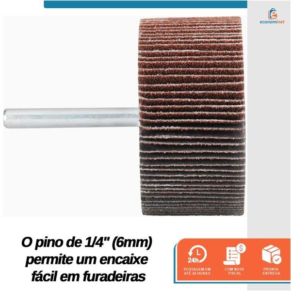 Imagem de Kit 5 Roda de Lixa com Pino para Furadeira 50x25 Grão 100 - Starfer