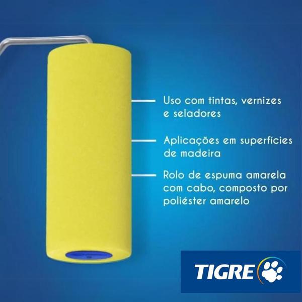 Imagem de Kit 5 Rolos Para Pintura Espuma de Poliéster 15cm C/ Suporte 1341 Tigre