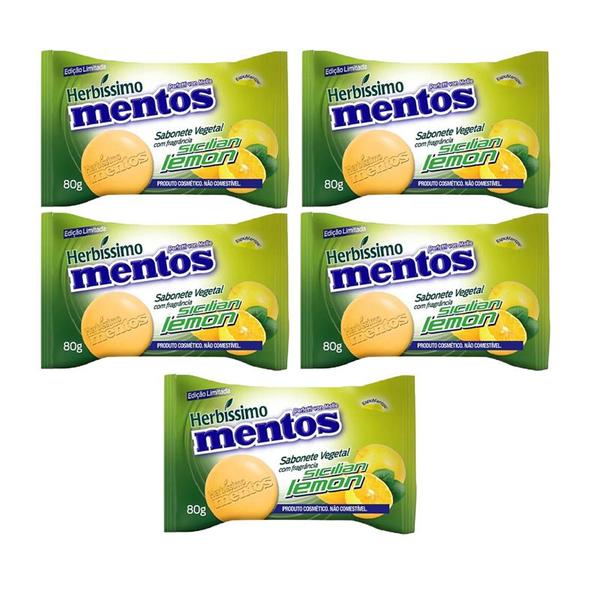 Imagem de Kit 5 Sabonete Mentos Limão Siciliano Sabão em Barra Frutas 80g Herbíssimo