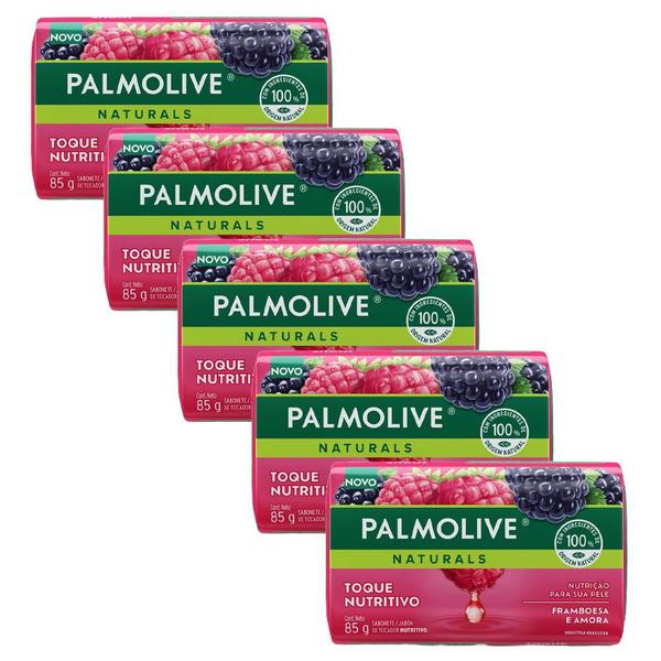 Imagem de Kit 5 Sabonetes em Barra Palmolive Naturals Toque Nutritivo Framboesa e Amora 85g