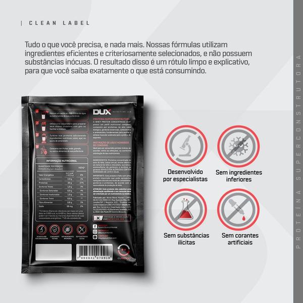 Kit 5 Sachês Whey Protein Concentrado Sabor Único Sem Sabor - Dux Nutrition Imagem de Kit 5 Sachês Whey Protein Concentrado Sabor Único Sem Sabor