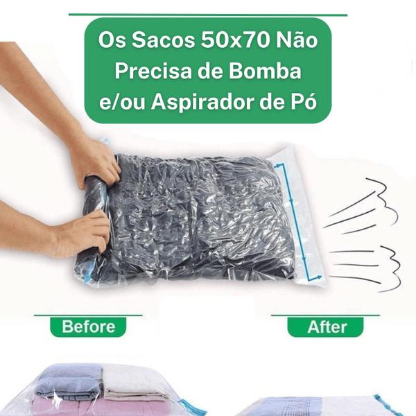 Imagem de Kit 5 Saco a Vácuo 50x70 Não Precisa de Bomba Organização Hermética