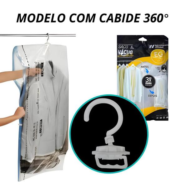 Imagem de Kit 5 Saco A Vácuo Cabide Viagem Roupa Organizador Casaco Bomba Sucção 70x120cm