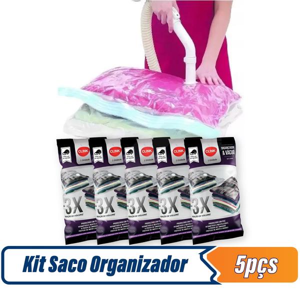 Imagem de kit 5 Sacos À Vácuo Organizador Edredom Roupas 70x110cm