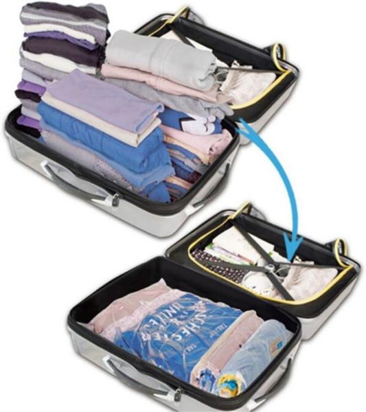 Imagem de Kit 5 Sacos Organizador a Vácuo Para Viagem Roupa Cobertor Closet Protetor Com Zíper Clink 70x110cm