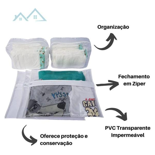 Imagem de Kit 5 Saquinho Maternidade Branco 2 Organizador Troca Fralda