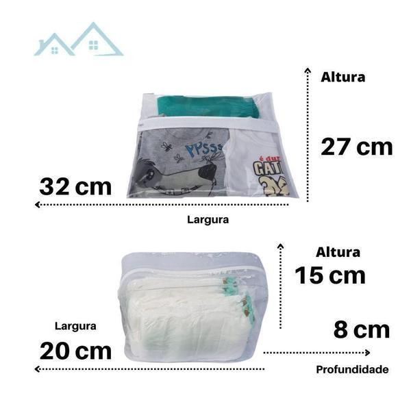 Imagem de Kit 5 Saquinho Maternidade Branco 2 Organizador Troca Fralda