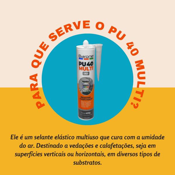 Imagem de Kit 5 Silicone PU40 Cinza Adesivo Cola Vedação Barone 400g Multiuso