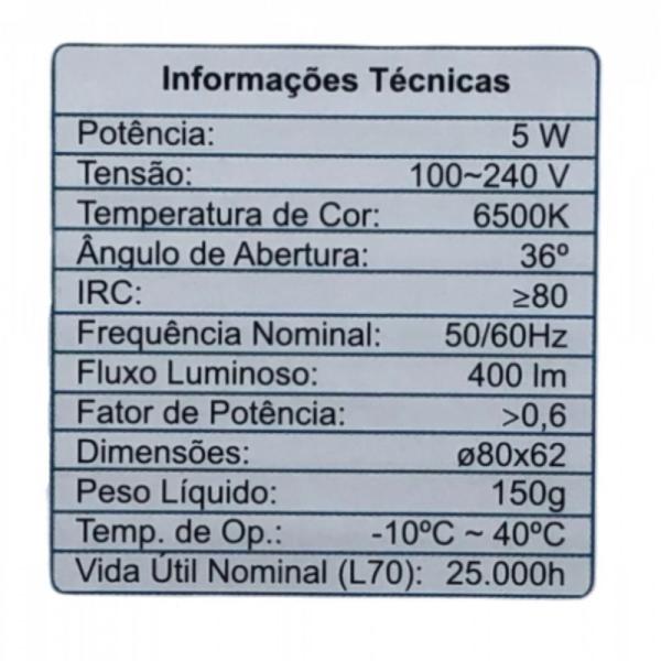 Imagem de Kit 5 solo plafon 5w 6500k bivolt galaxy