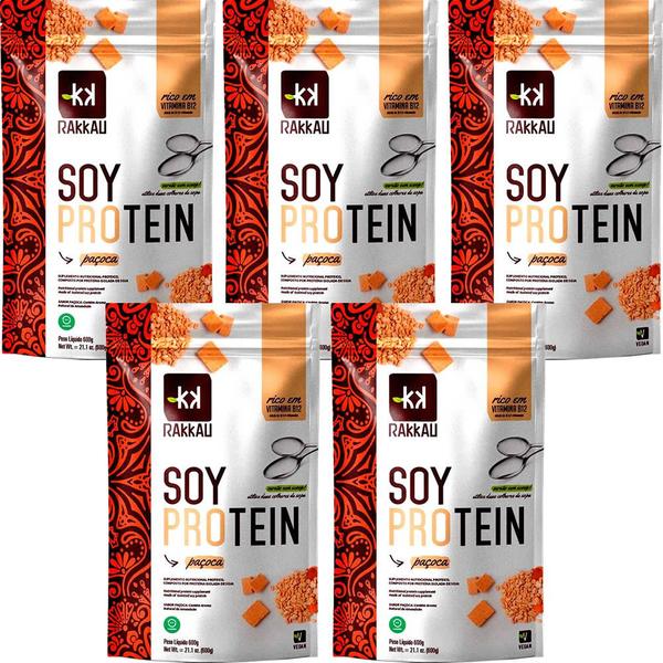 Imagem de Kit 5 Soy Protein Paçoca Rakkau 600g Vegano Proteína de Soja