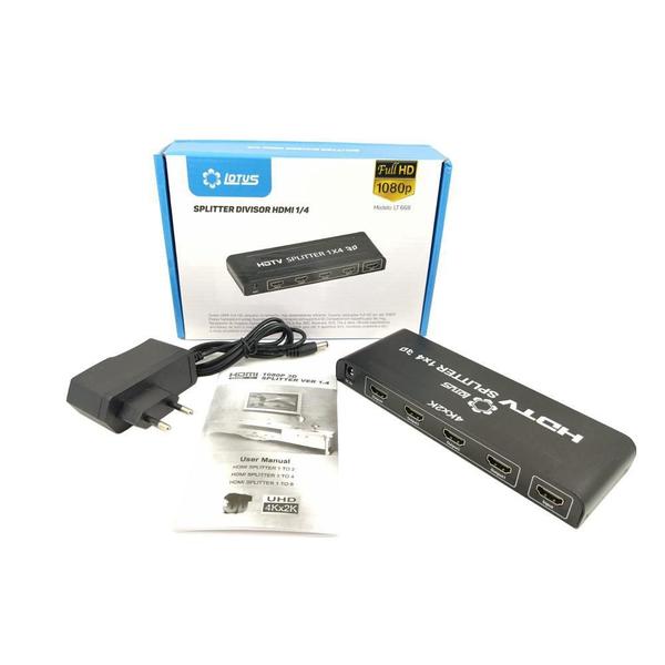 Imagem de Kit 5 Splitter Conversor Divisor Hdmi 1X4 Hd 4K 3D Lt-668