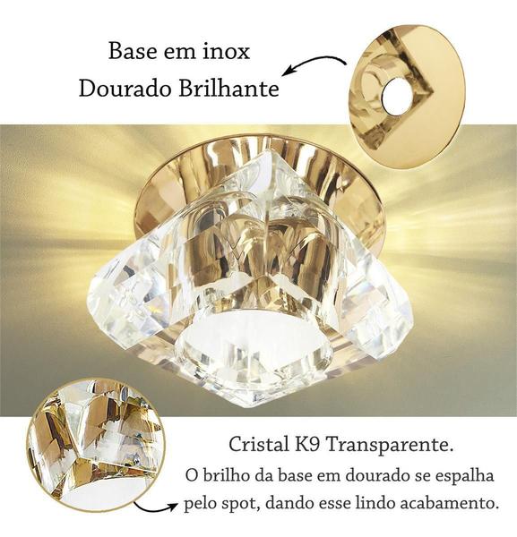 Imagem de Kit 5 Spot Cristal Base Dourada Embutido Transparente Bet11