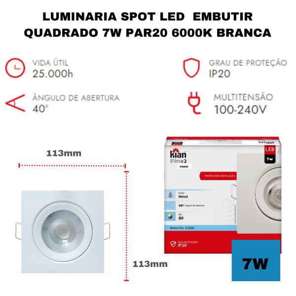 Imagem de Kit 5 Spot de Led Croica Embutir Teto Gesso Quadrado 7W 6000k Branco Frio Luminária Direcional