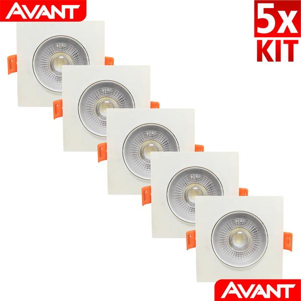 Imagem de Kit 5 Spot Led 5w Quadrado Embutir - Decoração Casa Loja Gesso Sanca - Avant