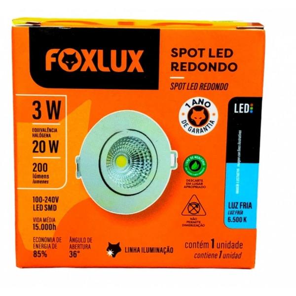 Imagem de Kit 5 spot led mini 3w bivolt 6500k redondo foxlux led90.73